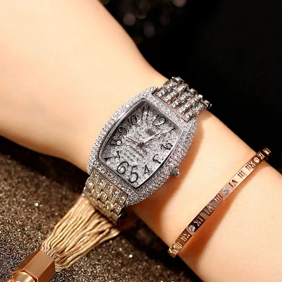 Женские часы брендовые роскошные женские бриллиантовые часы из нержавеющей стали модные женские кварцевые наручные часы водонепроницаемые подарочная коробка - Цвет: Silver