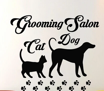 DCTAL Fashion Pet Shop Vinyl Wall Decal Pet Grooming Salon Sign Lettering Dog Cat Mural Art Wall Sticker Pet Salon