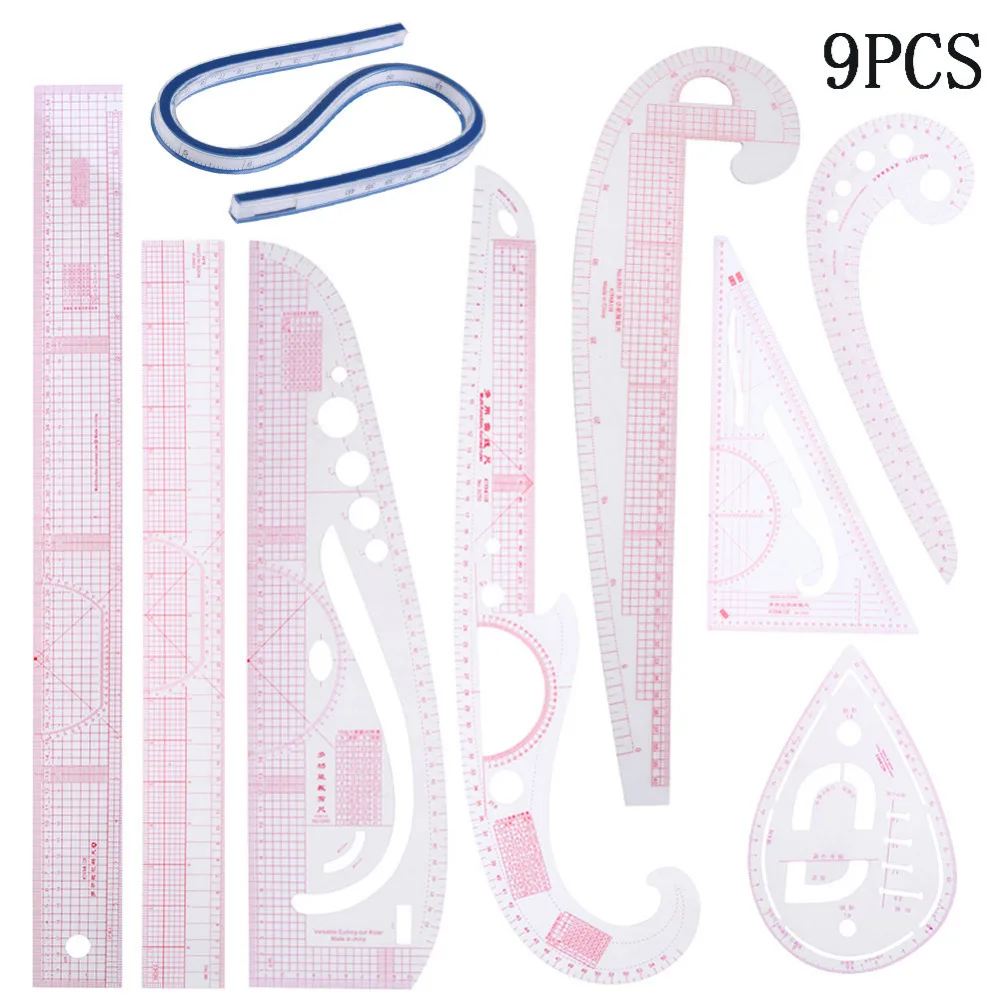 

6/9/13pcs Dressmaker Sewing Tools Cutting Yardstick Ruler Multi-function Sewing Tools Set Drawing Curve Tailor Ruler for Sewing