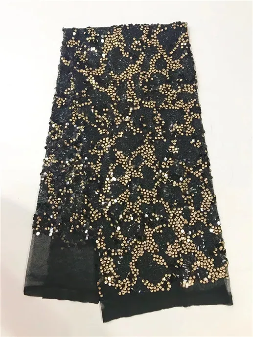 

2017 высококлассные французские сетчатые бархатные кружевные ткани, высокое качество, африканские фатиновые кружевные ткани с блестками, свадебные нигерийские кружева черного и золотого цвета