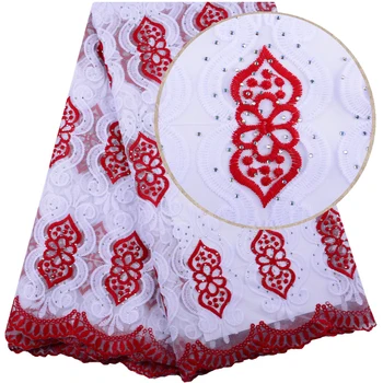 

2019 New Design French Milk Silk Lace fabric 5 Yards High Quality Stones African Guipure Lace Fabric For Wedding Dress 1498