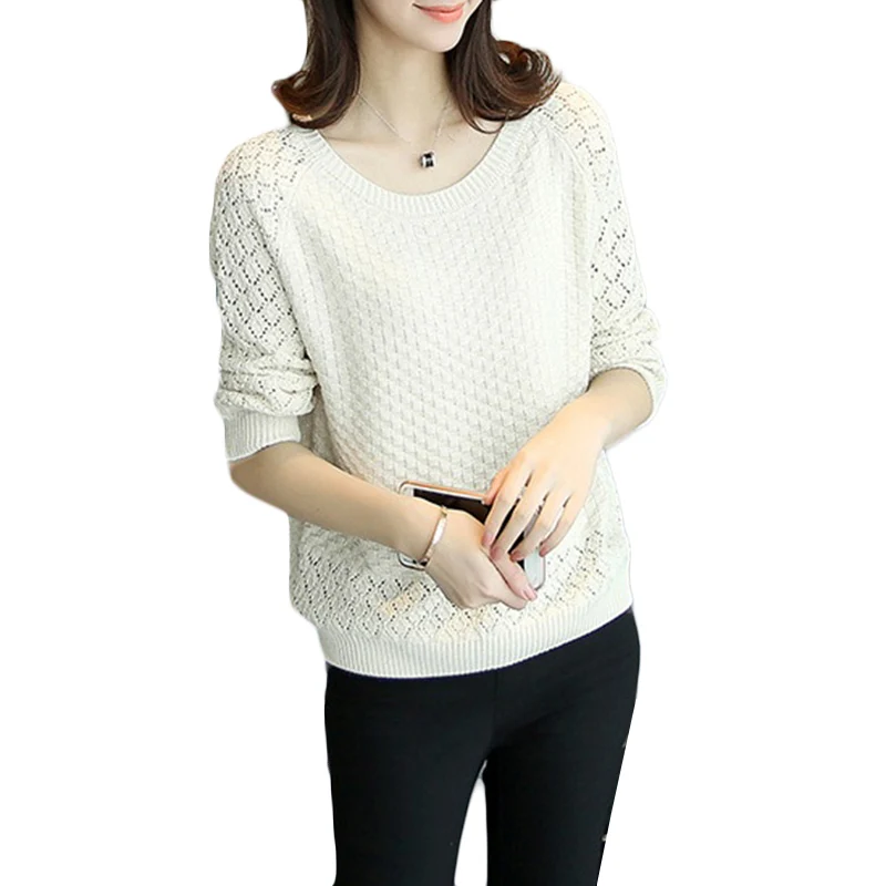 

Spring New Sweater Women Fashion Hollow Thin Section Slim Knitting Sweater Women's Casual Seven sleeve Pullover Sweaters a329