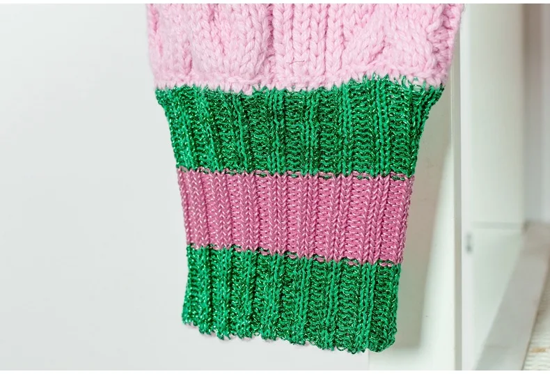 Trytree Женский Повседневный свитер с круглым вырезом осень зима пэчворк цвета пуловеры свитер длинный рукав хлопок розовый топ свитер