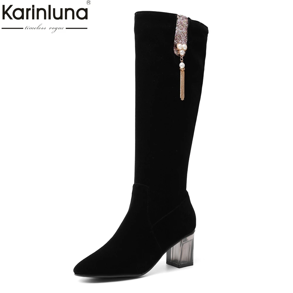 

women's Brand Fashion 2019 big Size 34-48 high Heels Knee High Boots Women Shoes Chunky Heels Shoes Woman