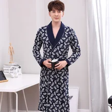 Высокое качество Для мужчин халат осень ночная рубашка с длинными рукавами Хлопковый вязаный халат плюс Размеры L-3XL пижамы Для мужчин Ночное