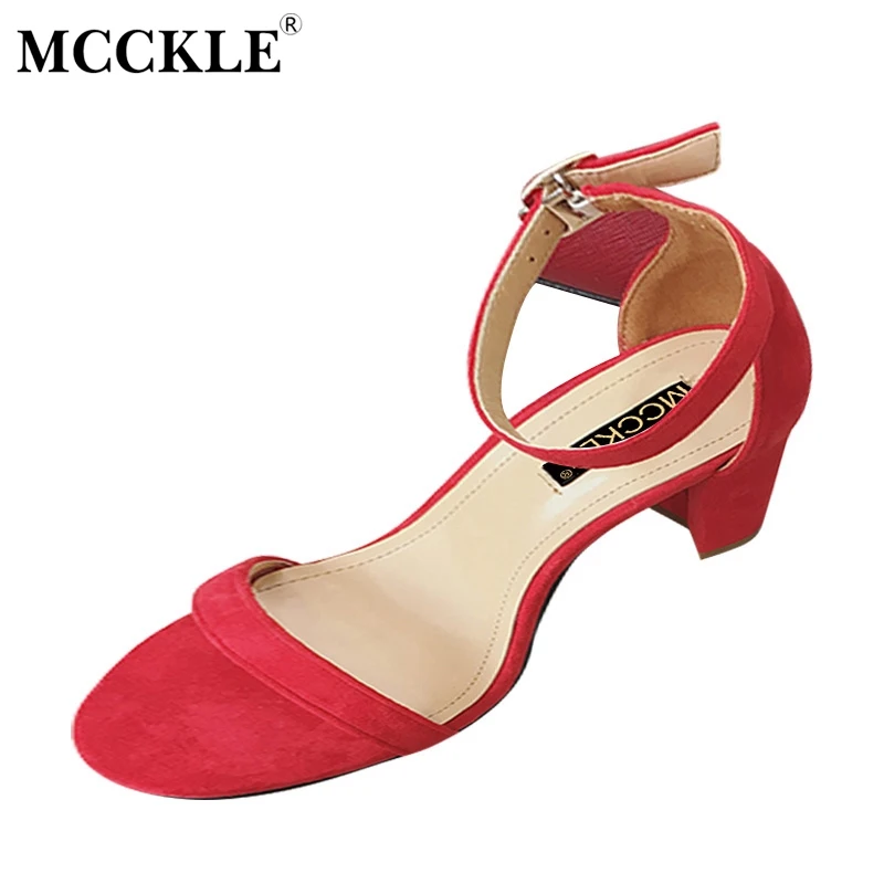 

MCCKLE Fashion Shoes Woman New Sexy Summer Sandals Women Shoes High-Heeled Ankle Strap Suede Party Open Toe Strange Style Pumps