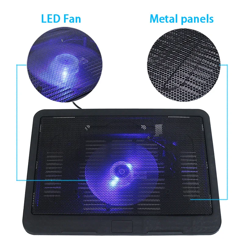 

laptop Cooler 5v USB External Laptop Cooling Pad Slim Stand 140mm LED Big High Speed Silent Fan Metal Panel