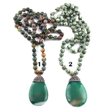 Modo Libero di trasporto Lungo Annodato Pietre Bohemian Tribale Dei Monili di Verde Naturale Collana di Pietra Del Pendente