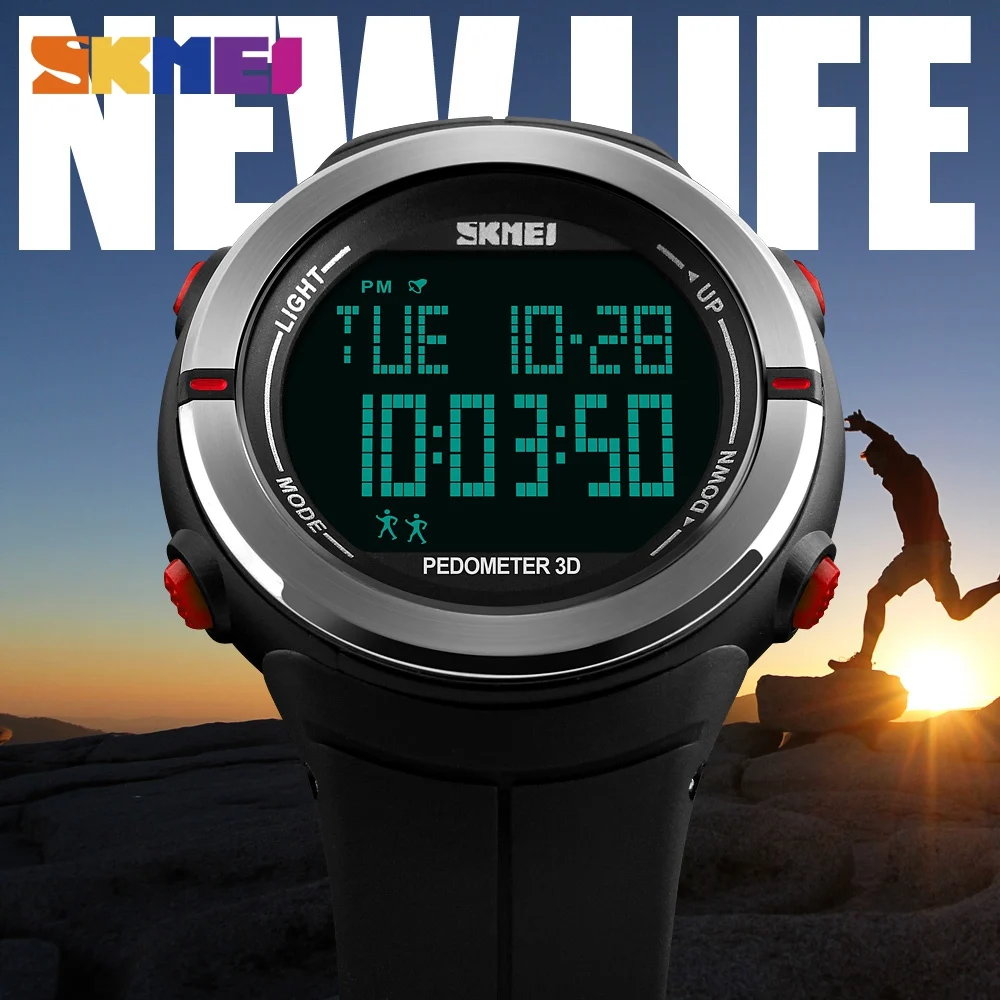 SKMEi мужские спортивные часы Шагомер калорий 50 м водостойкие часы светодиодный дисплей цифровой военный часы 1322