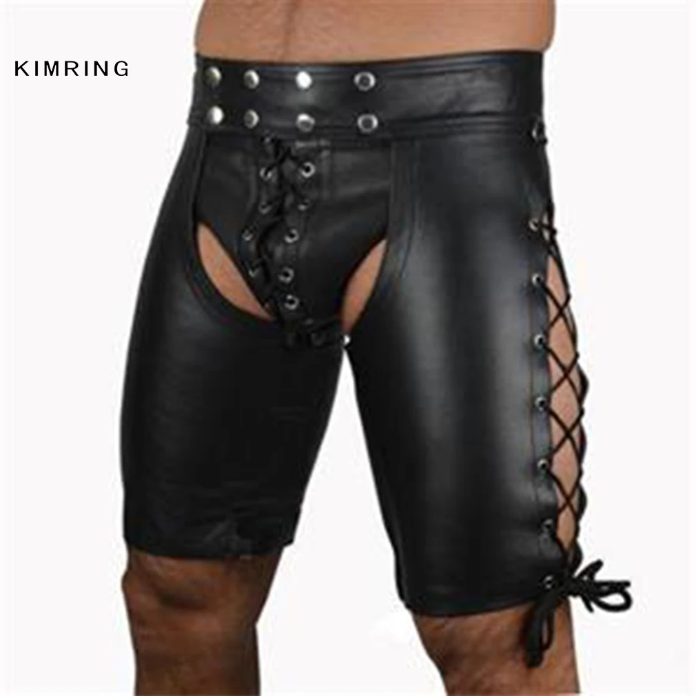 Kimring Short Pants Sexy Tight Shorts Leather Short Pants Fitness Bodybuilding Shorts