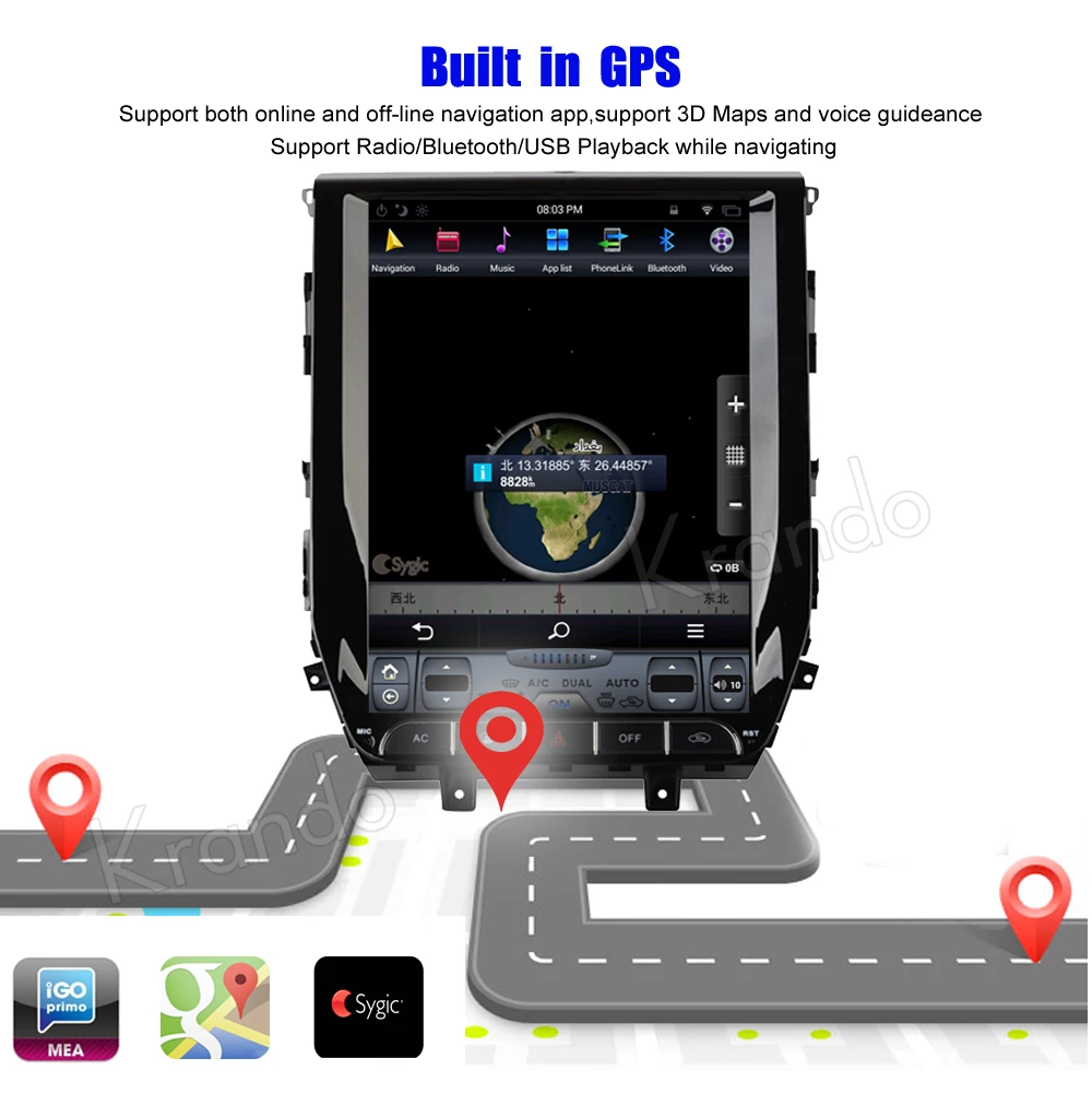 Best Krando Android 8.1 12.1" Vertical screen car audio radio player for Toyota Land Cruiser 2016+ GPS navigation with bluetooth 2
