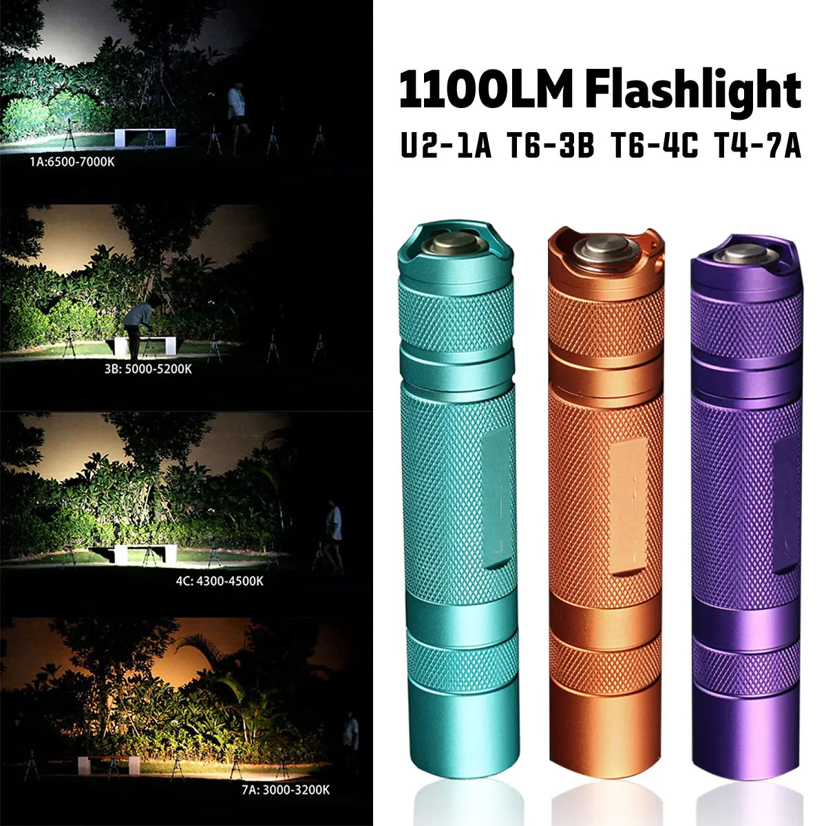 

Powerful LED Flashlight Zoomable Tactical flashlight 1100 Lumen Waterproof IPX6 Torch LED Light