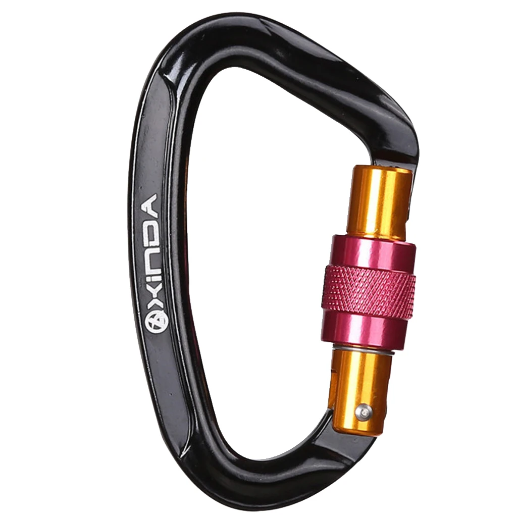 New D Shape Mountaineering Climbing Equipment Carabiner Screw Lock 24KN