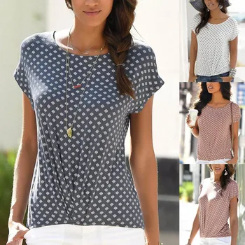 

Women Casual Short Sleeve Polka Dot T-Shirt Tops for Summer H9