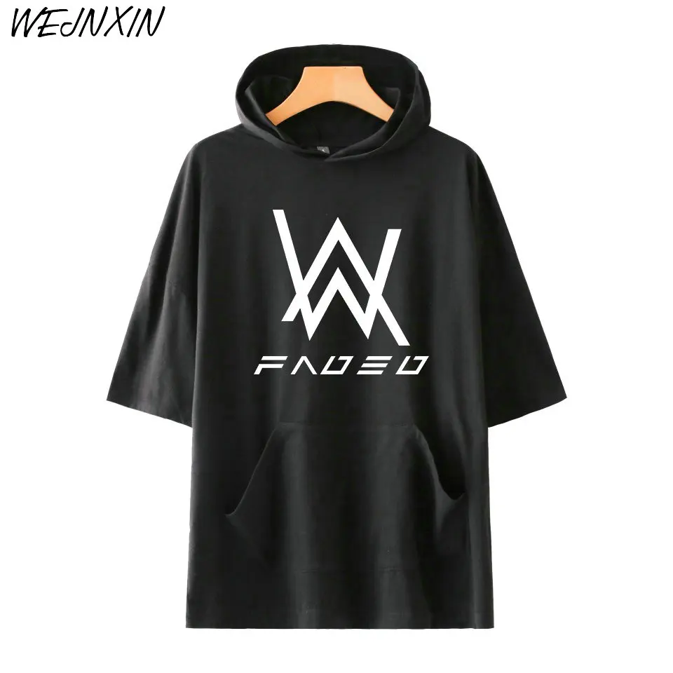 

WEJNXIN Summer New Sale Hip Hop Music DJ Alan Walker Faded Print Hooded T Shirt Harajuku Tops Tees Unisex Short Sleeve Tshirt