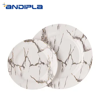 

European Style Ceramic Marble Pattern Household Large Fish Plate Dinnerware Hotel Spaghetti Egg Round Dish Vegetables Big Saucer