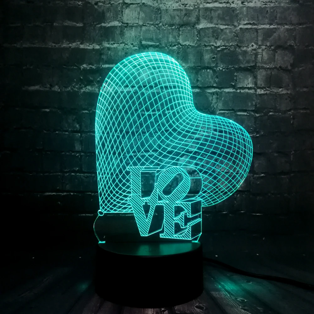 baru romantis cinta kata hati 3d led usb lampu suasana suasana hati 7 warna berubah malam ringan kekasih ulang tahun rumah dekorasi