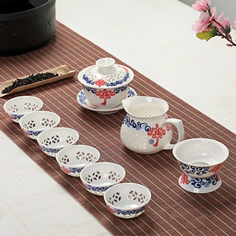 Blue-and-white Exquisite Ceramic Teapot Kettles Tea Cup Porcelain Chinese Kung Fu Tea Set Drinkware - Цвет: see chart