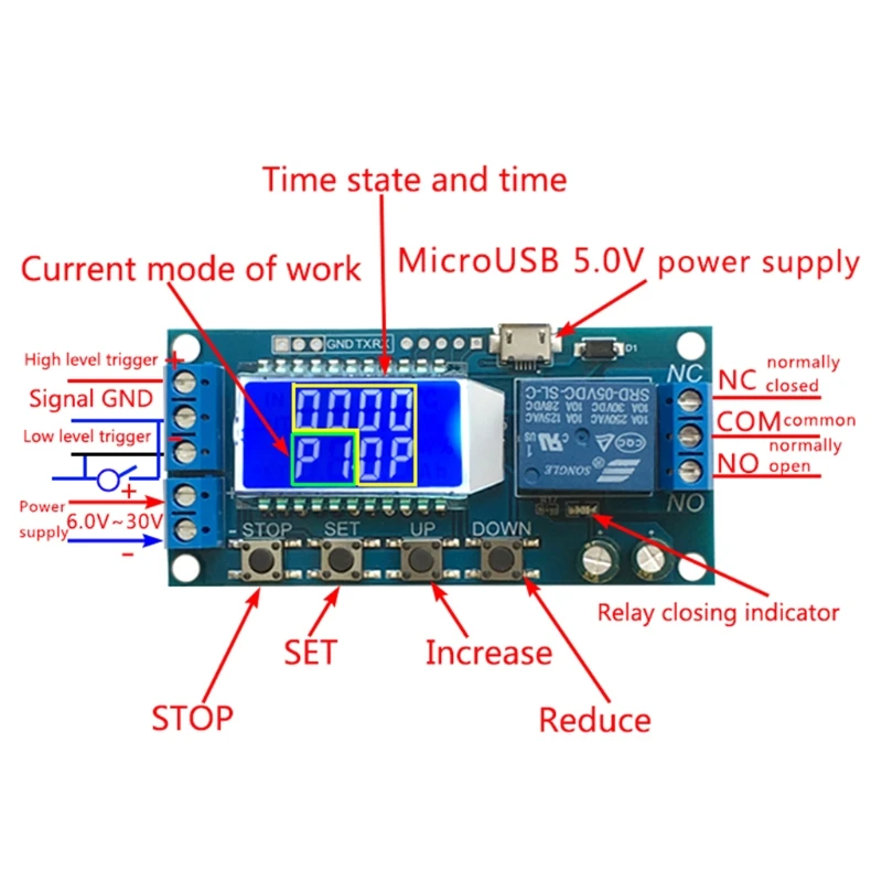 

Durable DC 6-30V Support Micro USB 5V LCD Display Automation Cycle Delay Timer Relay