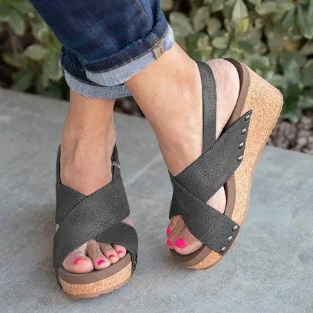 

Oeak Summer New Women High Heels Wedge Sandals Buckle Strap Casual Open Toe Shoes Plus size 35-43