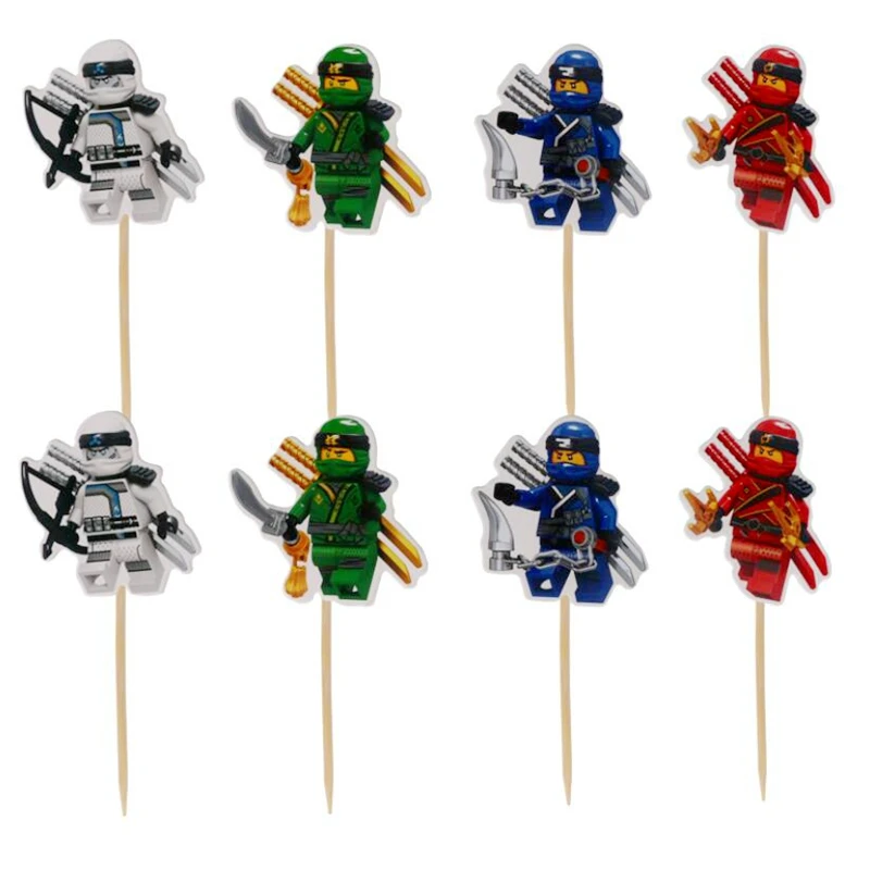 

Happy Birthday Party Cake Toppers 24pcs/lot Phantom Ninja theme Cake Topper picks Boy Kids Baby Shower Party Decoration Supplies