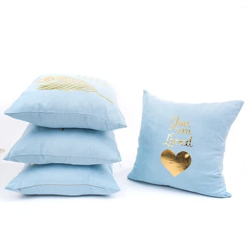 

Cozy Blue Pillow Cover Soft Gold Foil Girls Room Heart Pineapple Home Decorative Cushion Cover For Sofa Bed 43x43cm Zip Open
