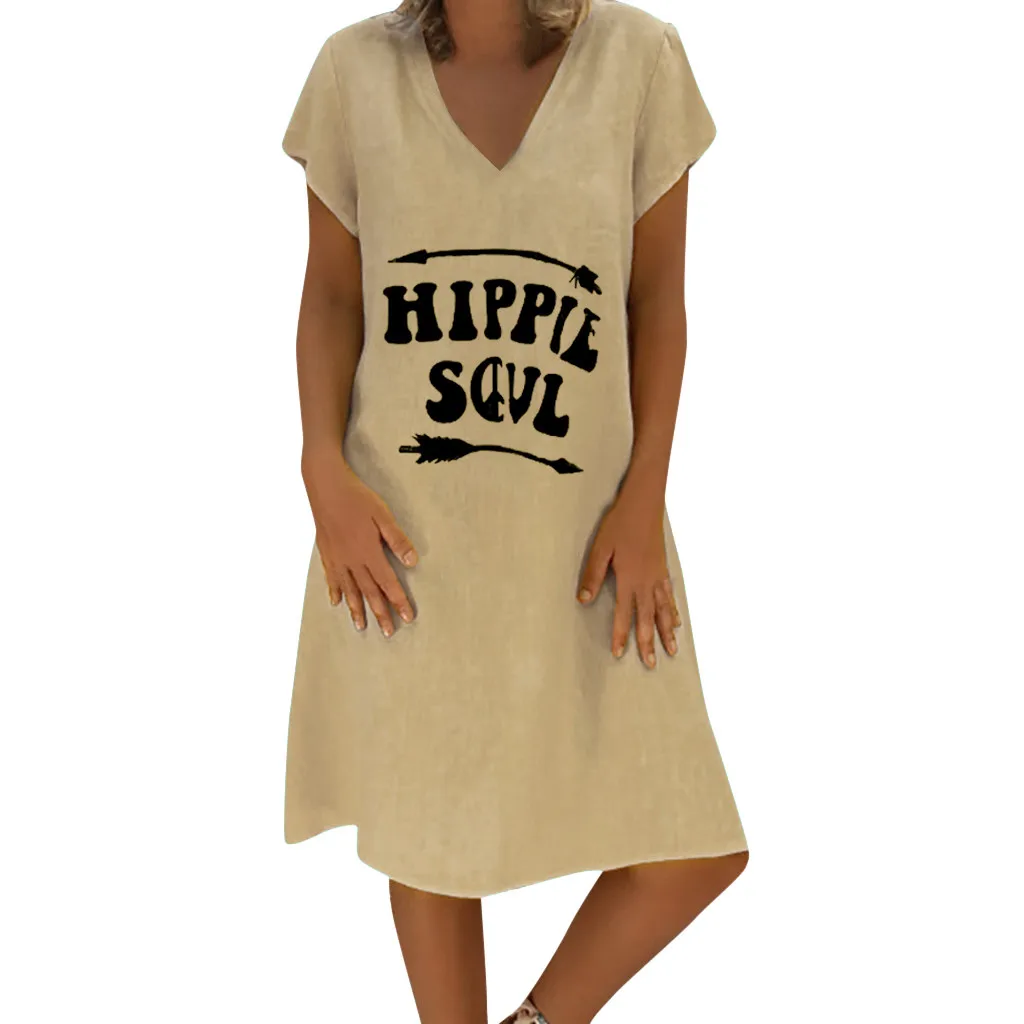 

Dress 2019 New Women Summer Casual Plus Size Ladies Loose Dresses V-Neck Short Sleeve Midi Dress Feminino Vestido