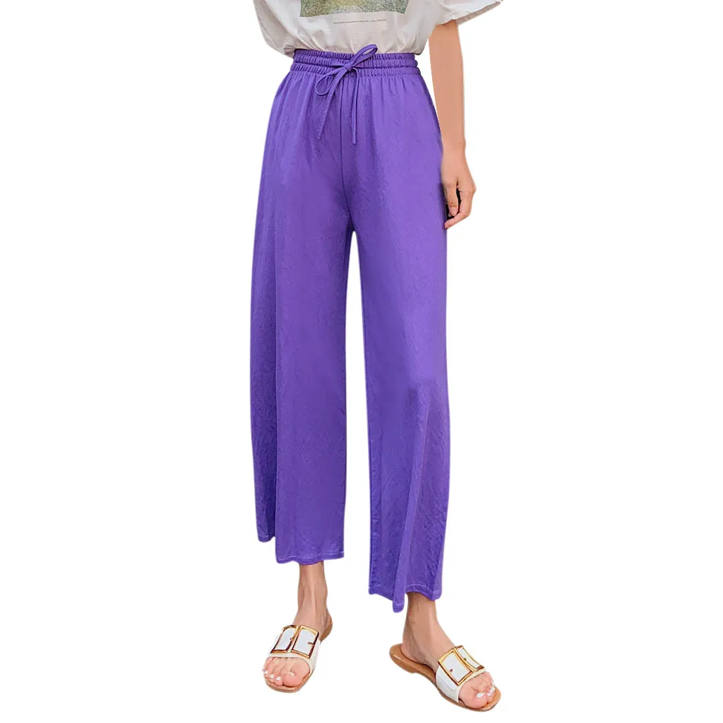 

Fashion Women Cotton Linen Blend Long Pants Casual Wide Leg Beach Loose Trousers Ten colors S-2XL