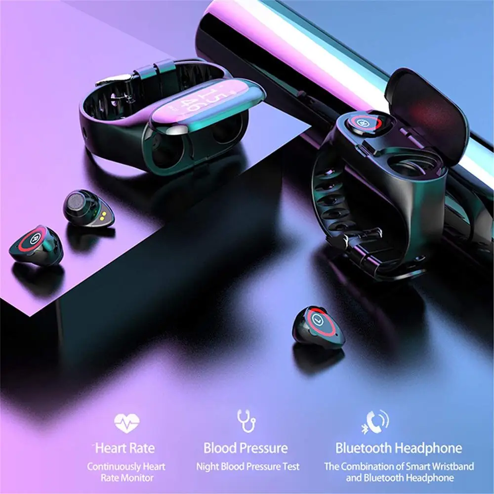 

Smart Earphones Bracelet Heart Rate Monitoring Blood Pressure Sport Smart Wristband With Bluetooth TWS Earphones Android Watches