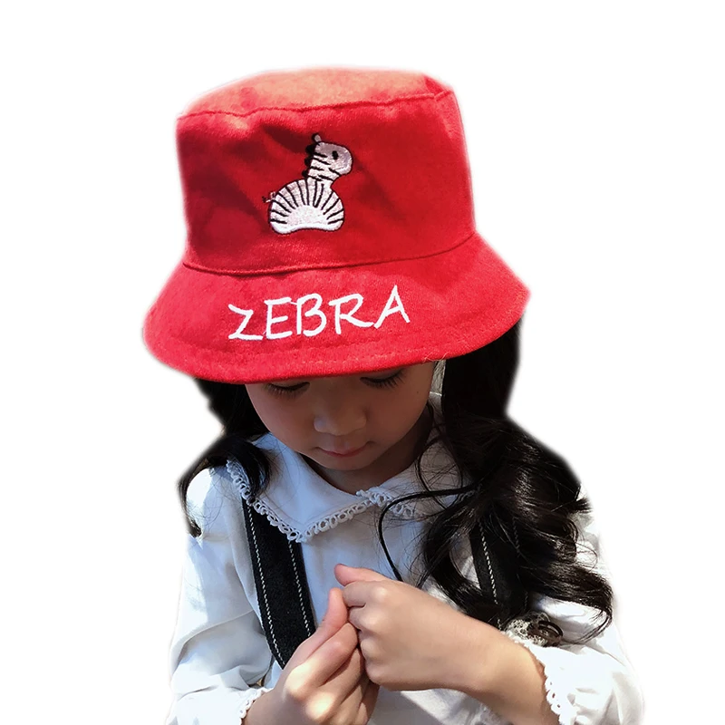 

2019 New Fashion Kid Bucket Hat Animal Embroidery Fisherman Hat Boys Girls Summer Outdoor Sun Cap free shipping