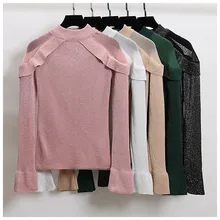 New spring ruffles knit t-shirt Women long sleeve Shirt bling O-neck Glitter mesh t-shirt female sexy shiny top flare sleeve 292 New spring ruffles knit t-shirt Women long sleeve Shirt bling O-neck Glitter mesh t-shirt female sexy shiny top flare sleeve 292