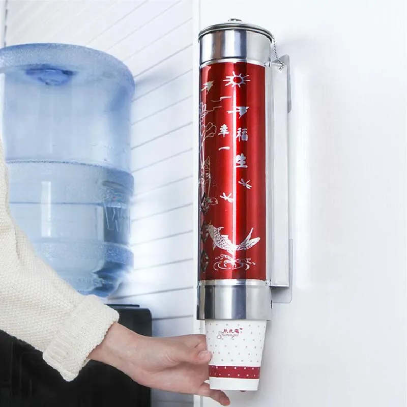 

BF040 Fashion Domestic stainless steel cup holder adhesive type disposable paper cup receiving frame storage rack 32.8cm*8cm