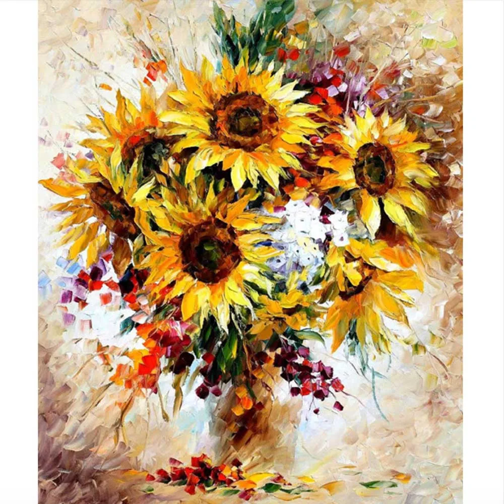 Подсолнух, сделай сам, краски по номерам, картины по номерам, картины по номерам, цветы, рамка, картина маслом - Цвет: Sunflower 3