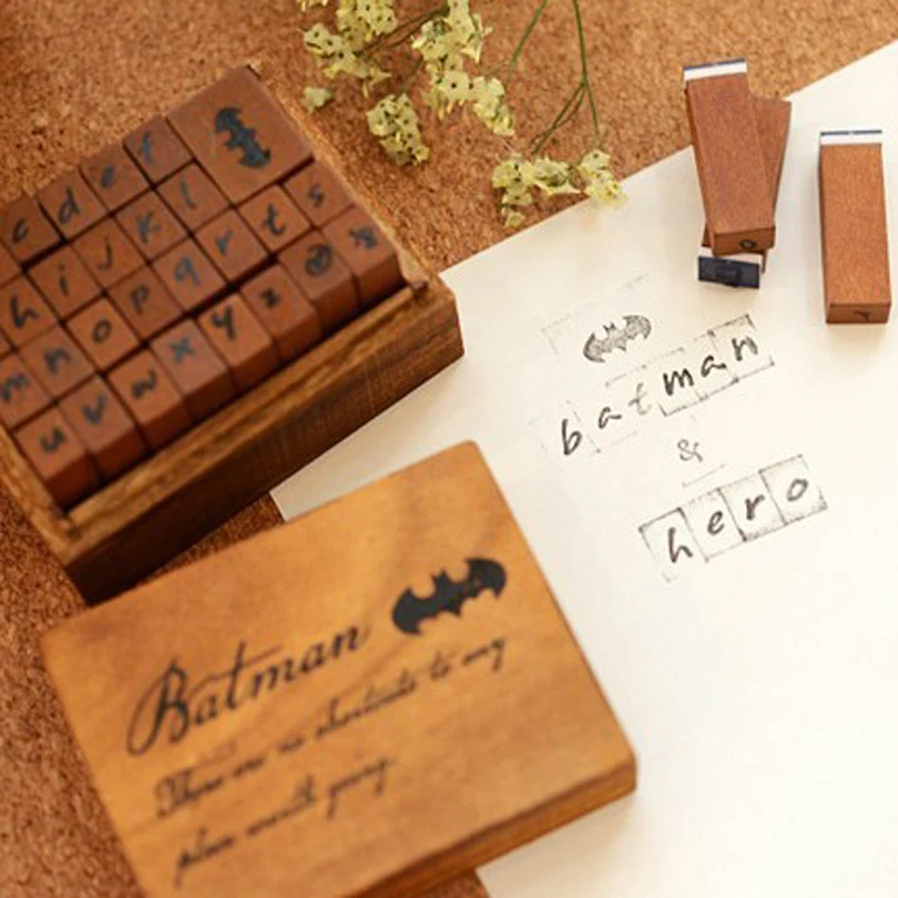 29pcs a box hero series the wooden box stamp English elementary education for children seals
