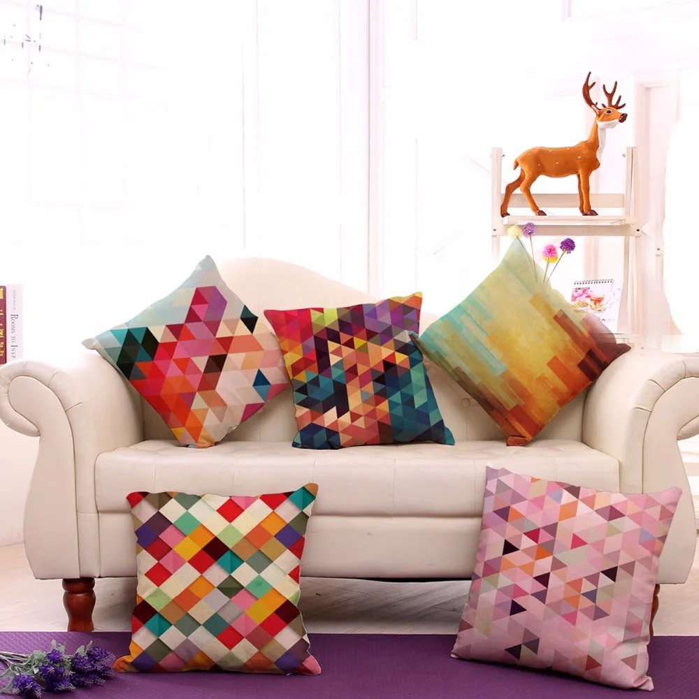 

Decorative throw pillows cover case Abstract 3D geometry cotton linen cushion cover for sofa car home coussin decoration