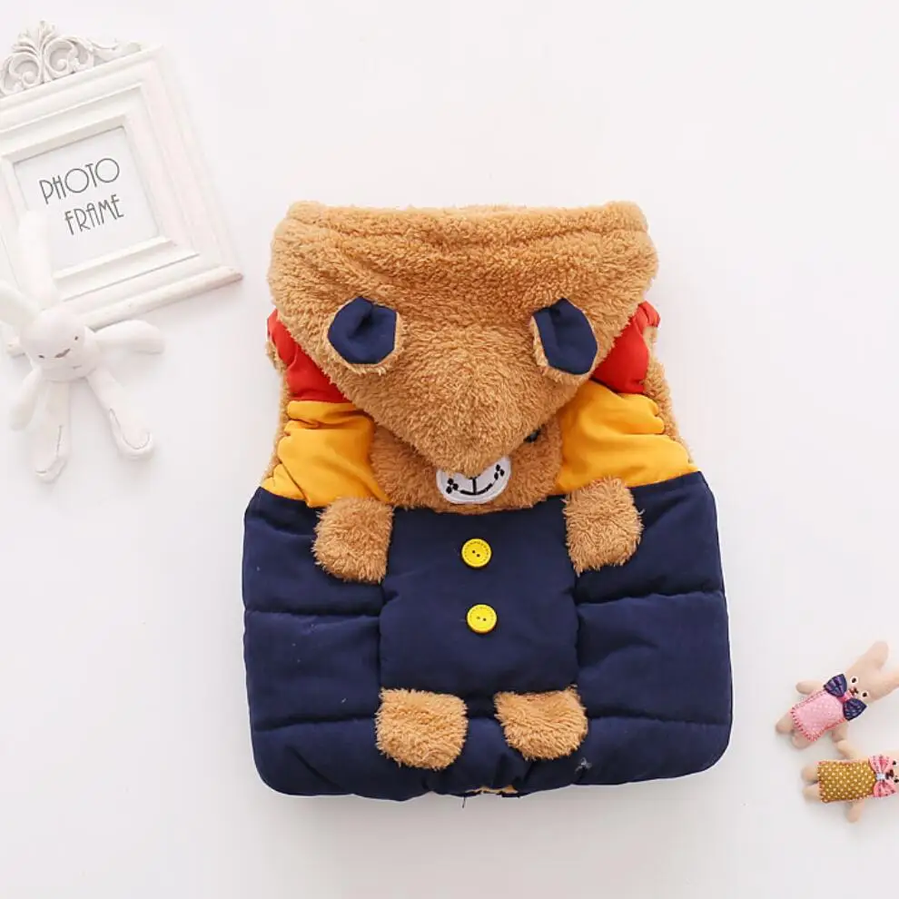 Autumn and winter Boys Baby Kids plus velvet warm thick vest Outerwear Bear Cartoon Hooded Waistcoat Ma3 jia3 Clothes