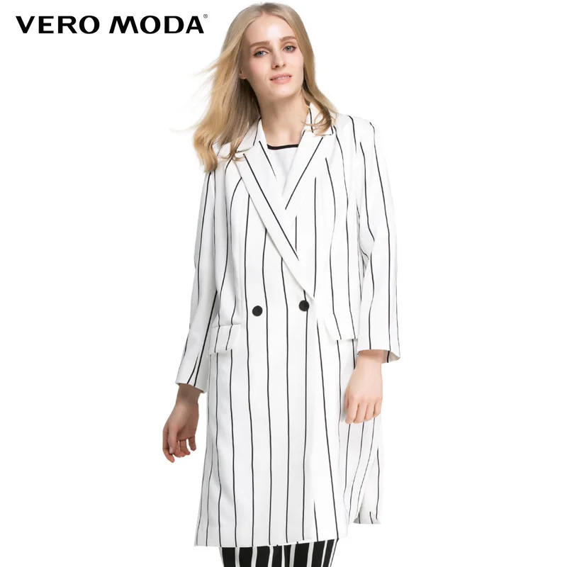 

Vero Moda Brand 2019 NEW fashion double breasted striped three quarter sleeve long solid color women trench coat |316108006