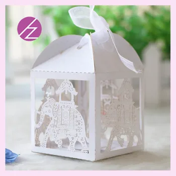 

50pcs/lot Delicate Elephant Pattern Wedding Favor Box Laser Cut Carved Wedding Decorations Candy Gift Box Free Ribbon