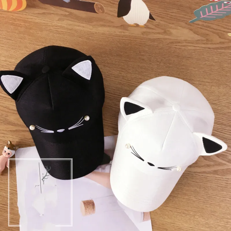 Cat-Ears-Kawaii-Sweet-Sunscreen-Caps-for-Girls-Boys-Unisex-Black-White-Pink-Caps (3)