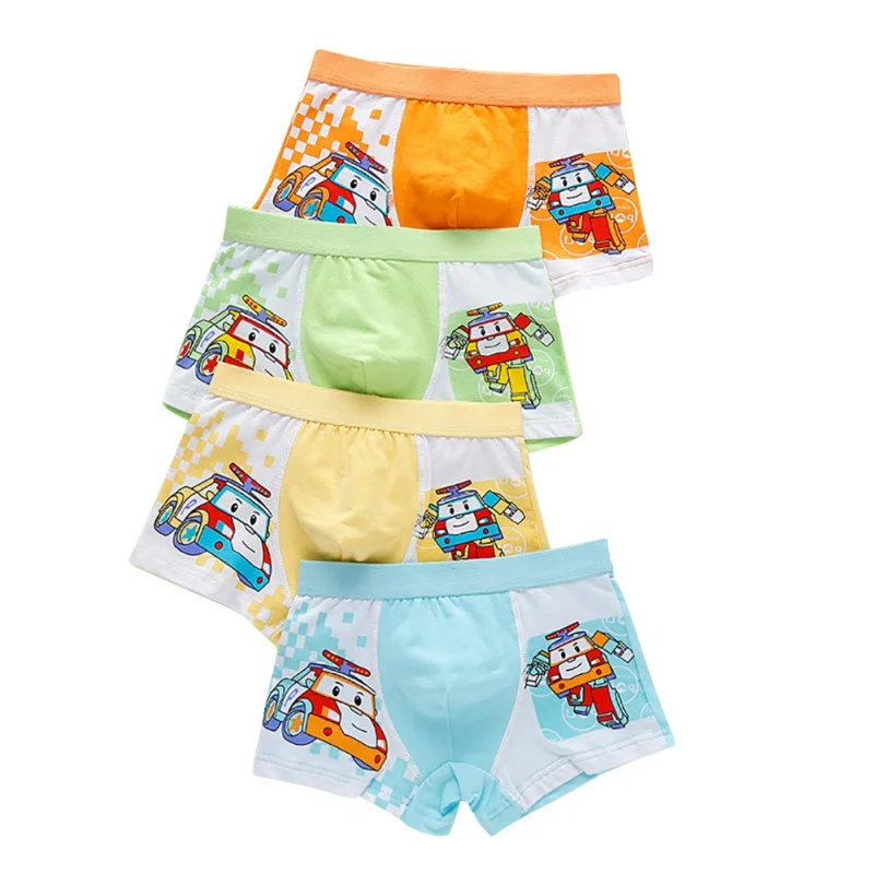 

4Pcs Boys Underwear Children Cartoon Animal Print Cotton Panties Boxer Briefs Shorts For 2-15 T Toddler Kids Bottoms
