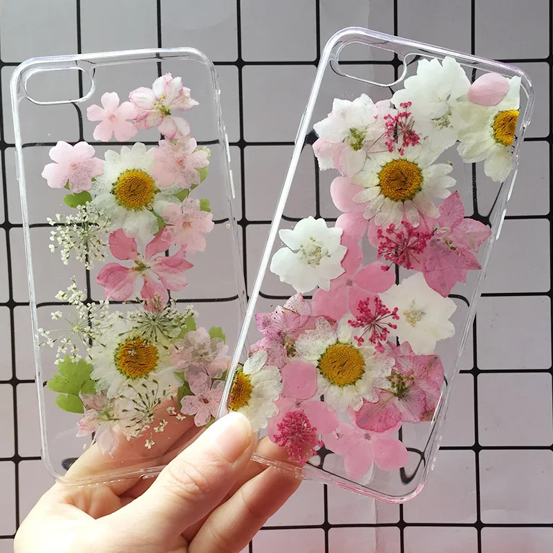 

Real Dried Flower Handmade Phone Cases For iPhone X XS Max XR 6 6S 7 8 Plus Case Cover For Samsung Galaxy S8 S9 Plus Note 8 9