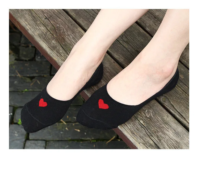 Невидимые короткие женские летние удобные хлопковые носки-башмачки с сердечками для девочек низкие женские носки по щиколотку, 1 пара = 2 шт., X117