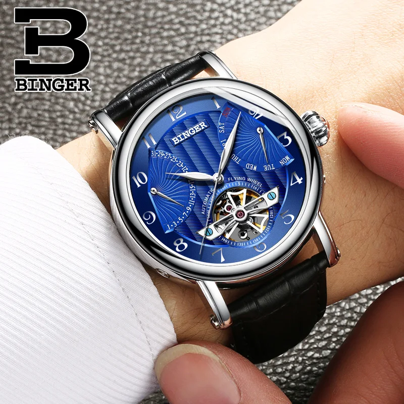 

Mens Watches Top Brand Luxury BINGER 2017 Men Watch Sport Tourbillon Automatic Mechanical Leather Wristwatch relogio masculino