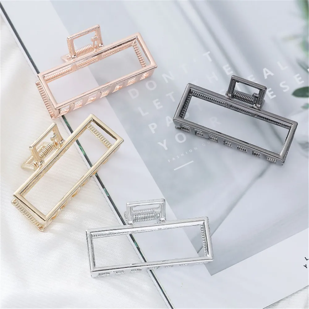 Women Geometric Hair Claw Solid Color Hair Crab Retro Square Shape Pearl Hair Clips Claws Hair Accessories Large Size Hairpin