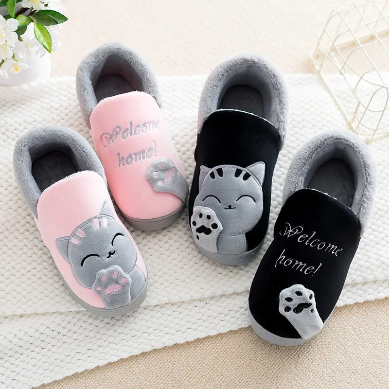 

Cute Kids Shoes Dropshipping Warm Cat Cotton Slippers Boy And Girls House Slides Indoor Animal Soft Mules