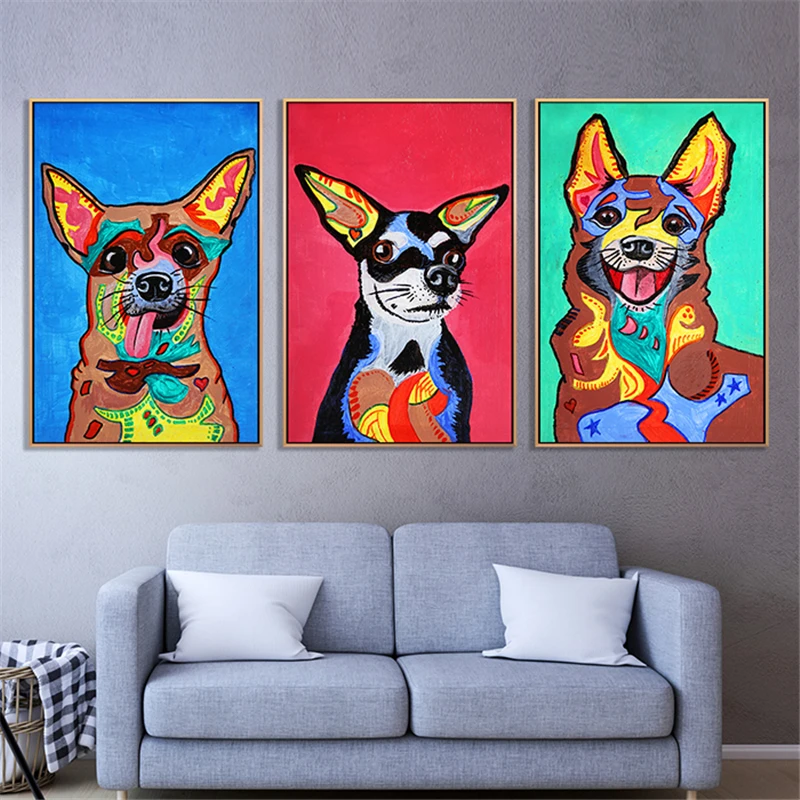 Nordic Modern Art Fashion Abstract Cute Animals Colorful Pet Dog Canvas
