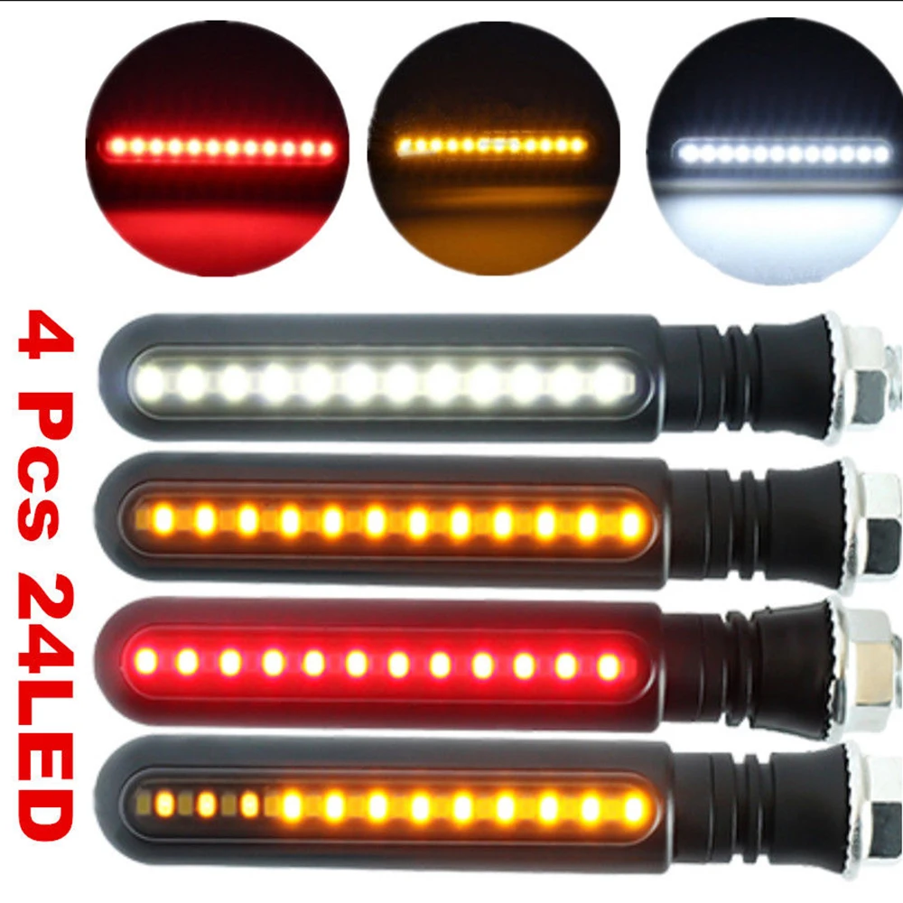 

4 pcs LED Motorcycle Turn Signal Lights Flowing Water Indicator Lighting White DRL Indicators Brake lamp Flashing Lights New