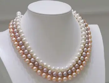 

gorgeous 9-10mm round south sea white purple pink pearl necklace 18"19"20"
