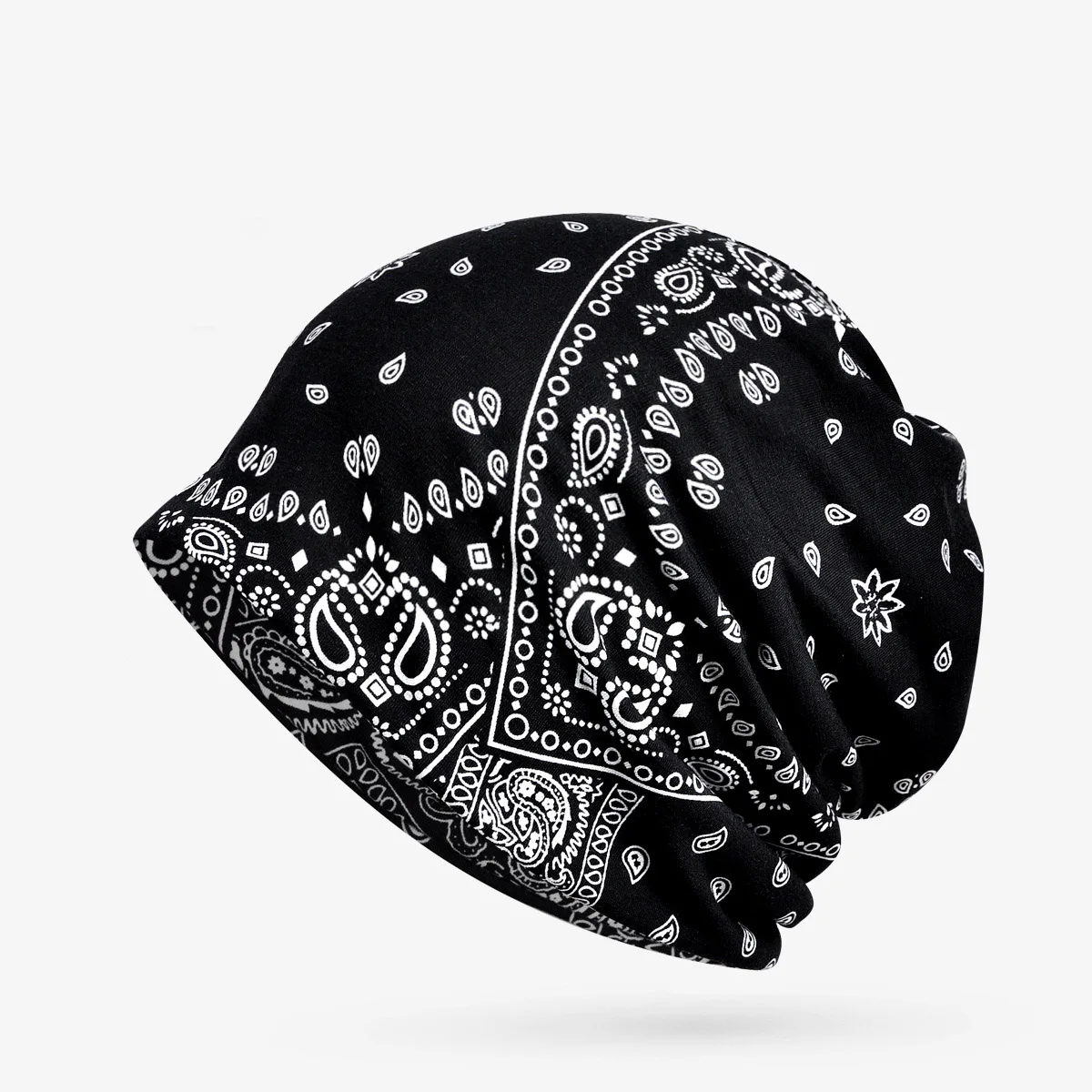 

New Classic Hip Hop Paisley Printed Men Women 2 in 1 Cotton Stretch Turban Beanie Hat