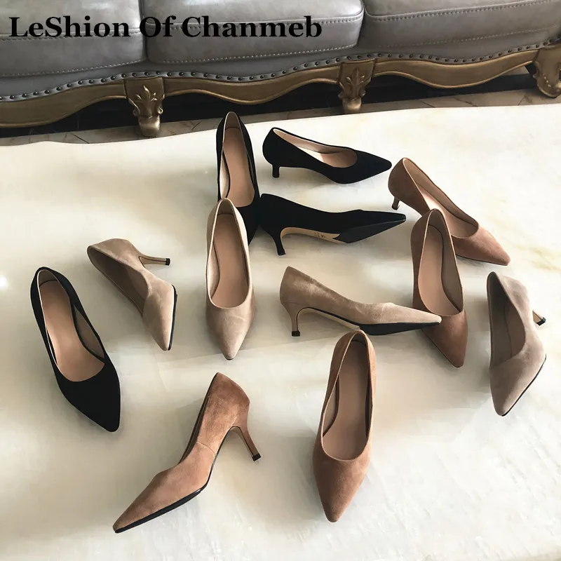 

high quality sheep suede pumps office ladies work career shoes women's pointed toe thin high heels nude pumps zapatos mujer 2019